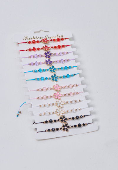 PULSERAS DE HILO CON BOLITAS Y DIJE X 12 X SET