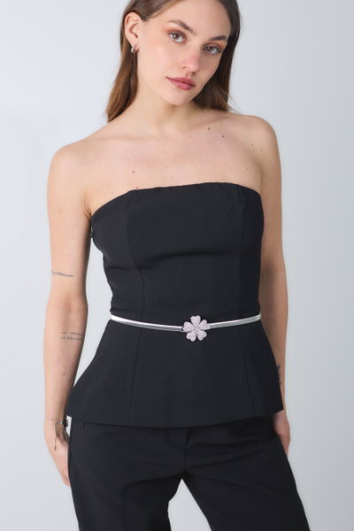 CINTO ELASTICO CON APLIQUE PLATEADO CON STRASS X UNIDAD