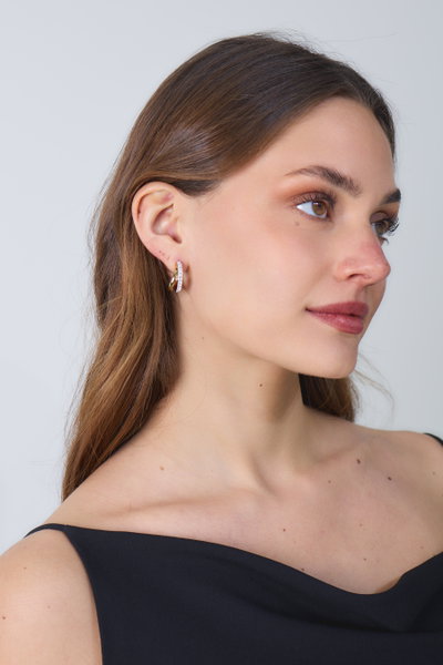 AROS DE ACERO DORADO ARGOLLA DOBLE CON STRASS X PAR