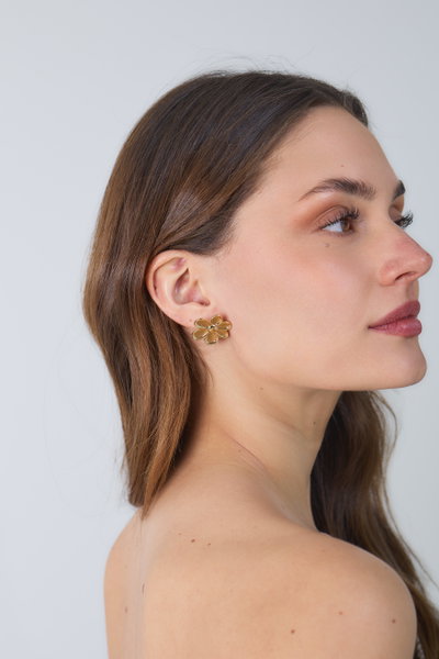 AROS DE ACERO DORADO FLOR X PAR