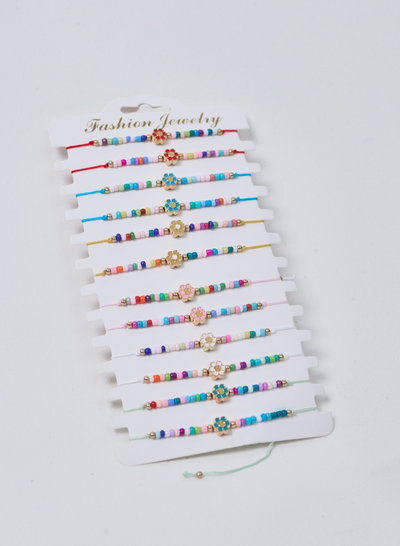 PULSERAS DE HILO CON BOLITAS Y DIJE X 12 X SET