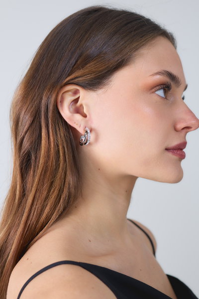 AROS DE ACERO ARGOLLA DOBLE CON STRASS X PAR