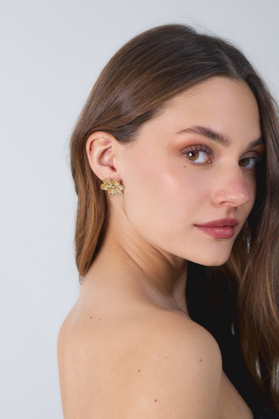 AROS DE ACERO DORADO FLOR X PAR
