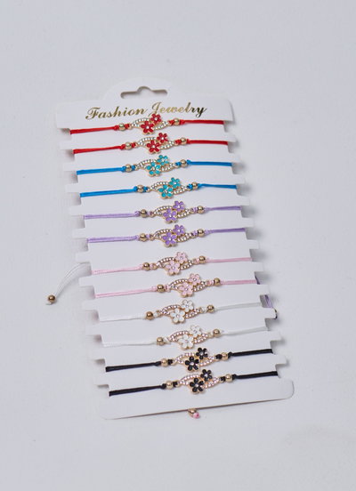 PULSERAS DE HILO CON BOLITAS Y DIJE X 12 X SET
