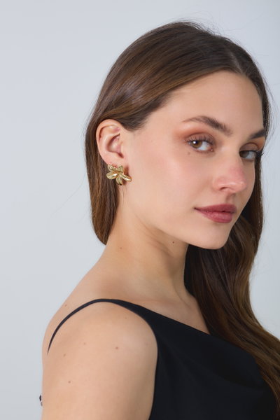 AROS DE ACERO DORADO FLOR HAWAIANA X PAR