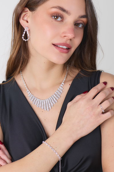 SET DE AROS COLLAR PULSERA ANILLO CON STRASS X SET