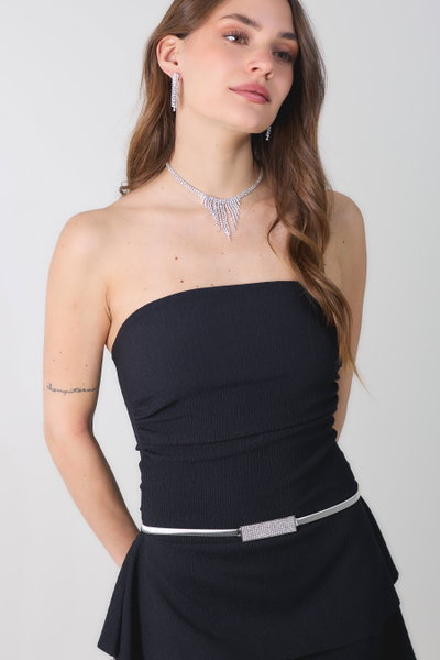 CINTO ELASTICO CON APLIQUE PLATEADO CON STRASS X UNIDAD