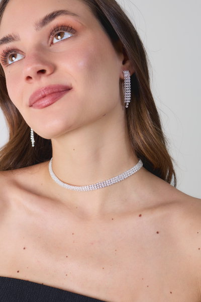 SET DE AROS Y COLLAR CON STRASS X SET