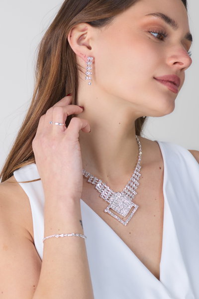 SET DE AROS COLLAR PULSERA ANILLO CON STRASS X SET