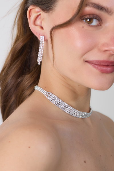 SET DE AROS Y COLLAR CON STRASS GRUESO X SET