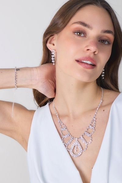 SET DE AROS COLLAR PULSERA ANILLO CON STRASS X SET