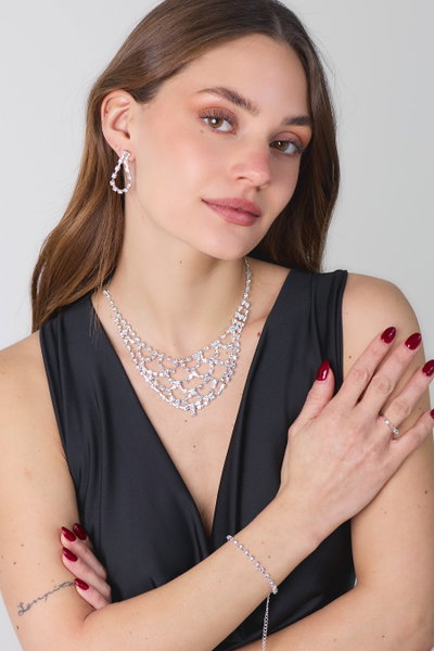 SET DE AROS COLLAR PULSERA ANILLO CON STRASS X SET