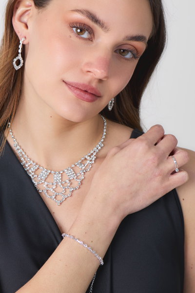 SET DE AROS COLLAR PULSERA ANILLO CON STRASS X SET