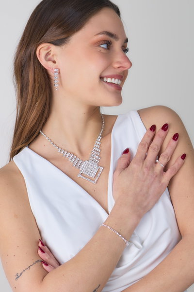 SET DE AROS COLLAR PULSERA ANILLO CON STRASS X SET