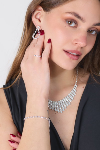SET DE AROS COLLAR PULSERA ANILLO CON STRASS X SET