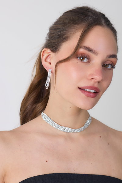 SET DE AROS Y COLLAR CON STRASS GRUESO X SET