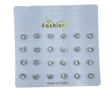 AROS X 12 PAR STRASS TRANSPARENTE EN CARD MEDIANO PLATEADO
