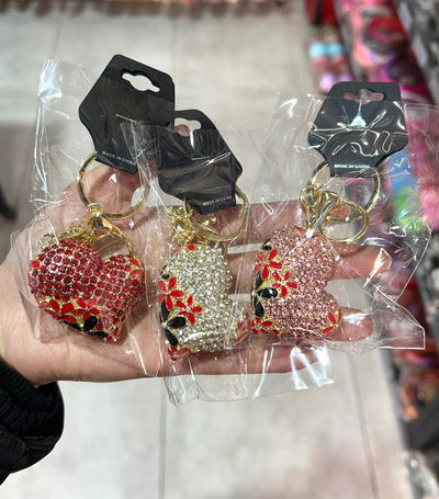 LLAVERO DE CARTERA CORAZÓN X PCS METALICO CON STRASS