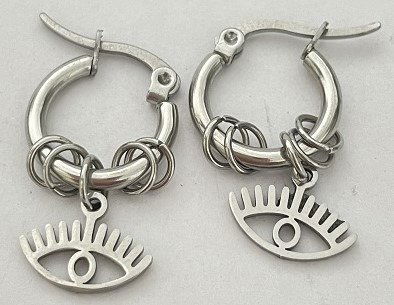AROS ARGOLLA DE ACERO CON DIJE COLGANTE X 12 PARES X CARD