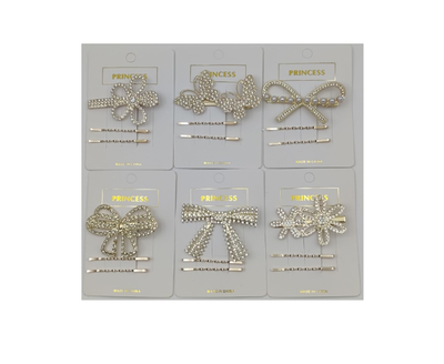 SET HEBILLA C-STRASS Y PAR DE INVISIBLES DORADO X 12 CARD