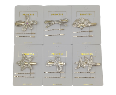 SET HEBILLA C-STRASS Y PAR DE INVISIBLES DORADO X 12 CARD
