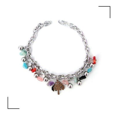 PULSERA ACERO CON DIJES Y PIEDRAS X PCS