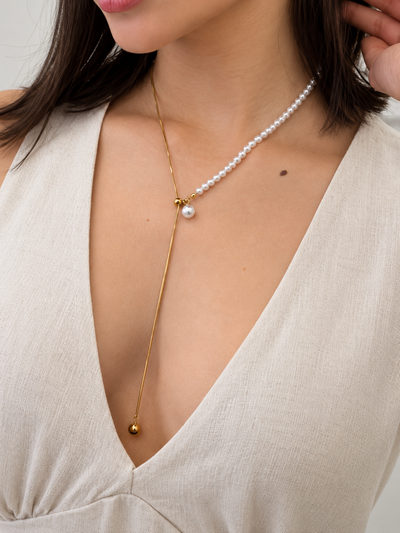 COLLAR ACERO DORADO PERLADO REGULABLE LARGO X UNIDAD