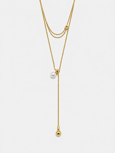COLLAR ACERO DORADO CON PERLA LARGO X UNIDAD
