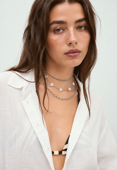 3 COLLARES PLATEADOS X SET