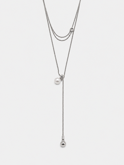 COLLAR ACERO CON PERLA LARGO X UNIDAD