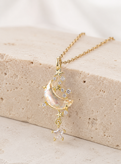 CADENA ACERO DORADO CON LUNA ESTRELLA X UNIDAD