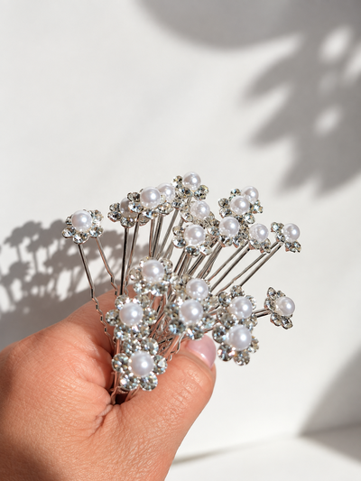 HORQUILLAS FLOR CON PERLA Y STRASS X 20 X TUBO