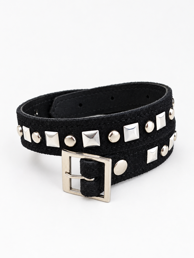 PULSERA DOBLE CON TACHAS Y STRASS GAMUZA NEGRA X UNIDAD
