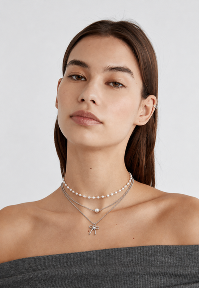 3 COLLARES PLATEADOS X SET