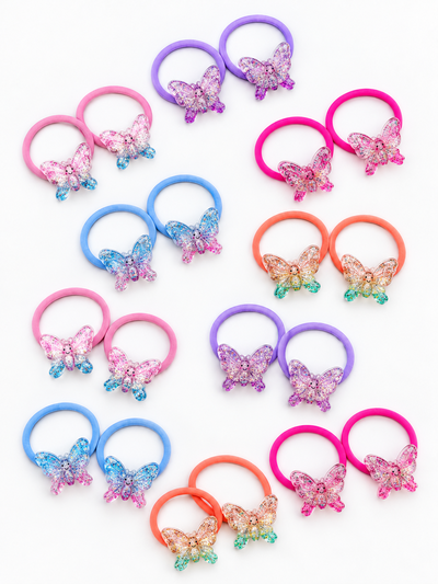 10 PARES DE COLITAS CON MARIPOSAS BRILLOSAS X TIRA