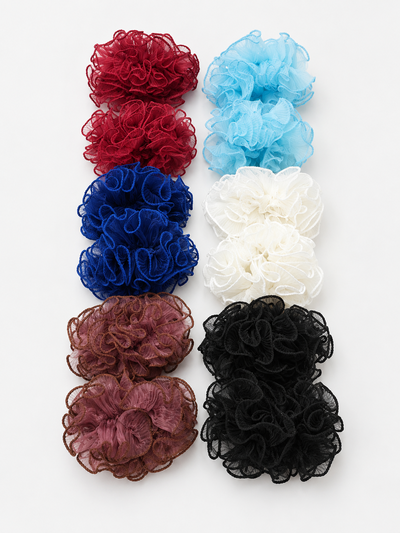 12 SCRUNCHIES CON VOLADOS GRANDES X DOCENA