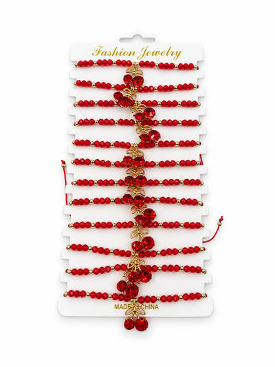 PULSERAS DE HILO CON BOLITAS Y DIJE X 12 X SET