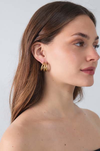 AROS ARGOLLA TRIPLE ACERO DORADO X PAR