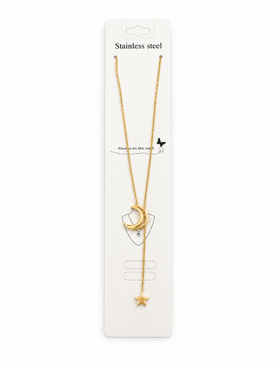 COLLAR ACERO DORADO LUNA Y ESTRELLA REGULABLE X UNIDAD