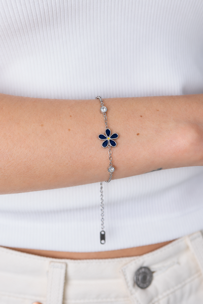 PULSERA ACERO FLOR NEGRA Y STRASS X UNIDAD