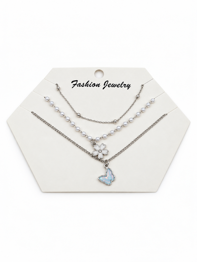 3 COLLARES PLATEADOS X SET