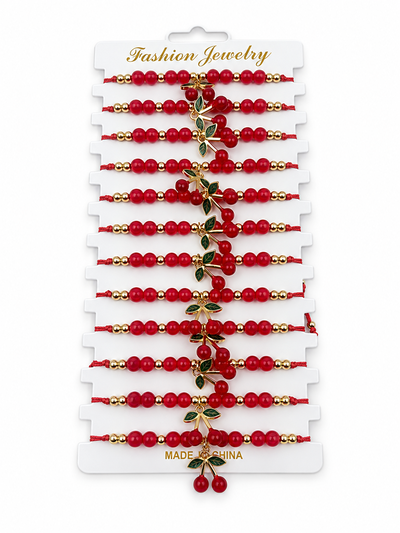 PULSERAS DE HILO CON BOLITAS Y DIJE X 12 X SET