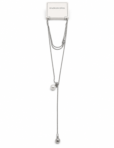 COLLAR ACERO CON PERLA LARGO X UNIDAD