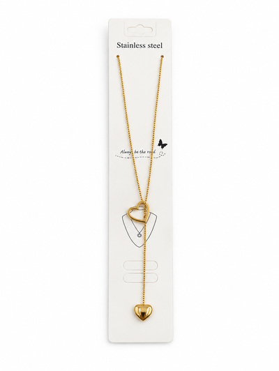 COLLAR ACERO DORADO CORAZONES REGULABLE LARGO X UNIDAD