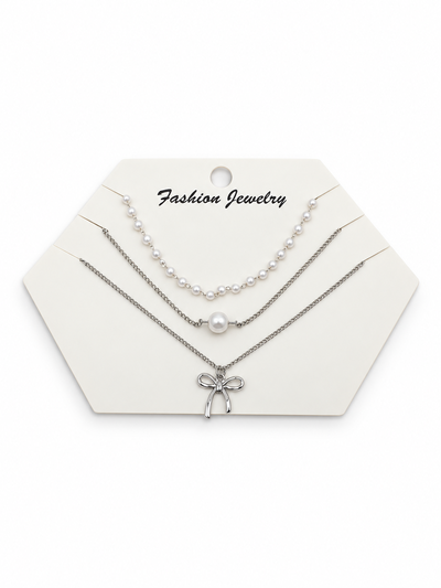 3 COLLARES PLATEADOS X SET