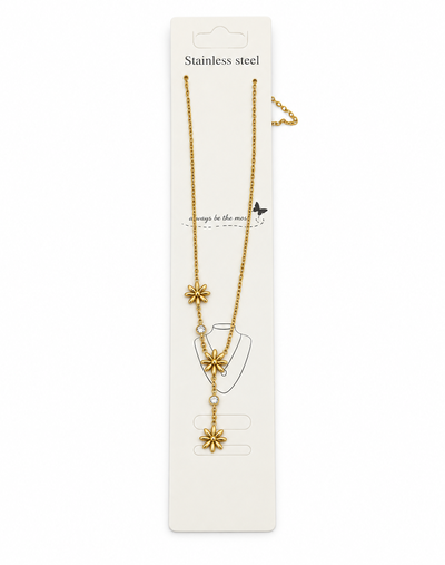 COLLAR ACERO DORADO FLORES Y STRASS X UNIDAD