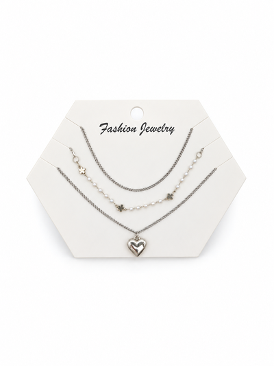 3 COLLARES PLATEADOS X SET