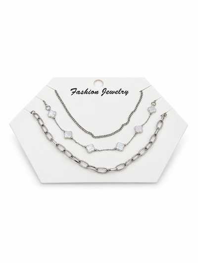 3 COLLARES PLATEADOS X SET