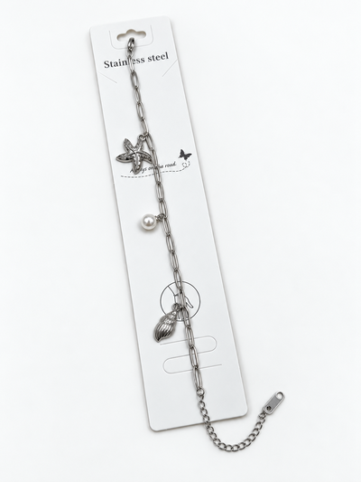 PULSERA ACERO CARACOLA Y ESTRELLA DE MAR X UNIDAD