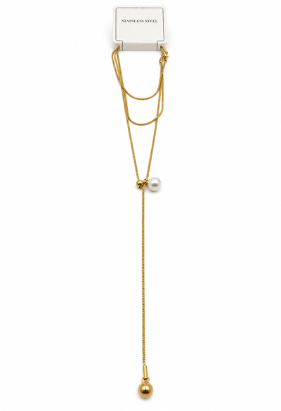 COLLAR ACERO DORADO CON PERLA LARGO X UNIDAD